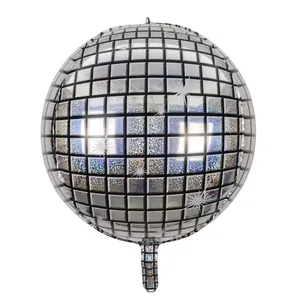Silberner 4D-Discokugel-Folienballon mit Lasergitter für festliche Party-Dekoration