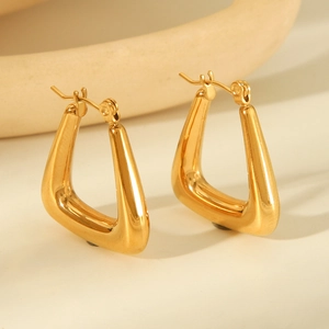 Minimalist gold titanium steel geometric triangle earrings with polished metallic finish