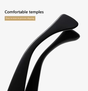 Detail of comfortable black sunglass temples with anti-slip design and ergonomic fit