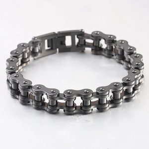 12mm black stainless steel bicycle chain bracelet for women with minimalist clasp design