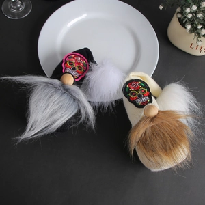Halloween gnomes set with sugar skull hats and plush beards for spooky party decor