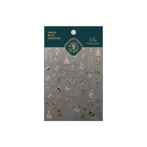Golden Christmas nail art stickers featuring snowflakes and trees on dark green card TL-066