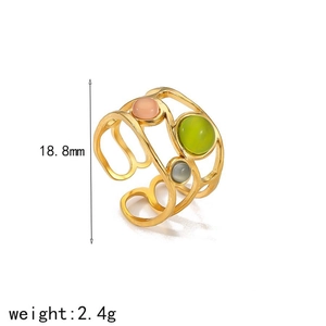 Bague ouverte vintage française en acier inoxydable 18K avec pierres œil-de-chat colorées