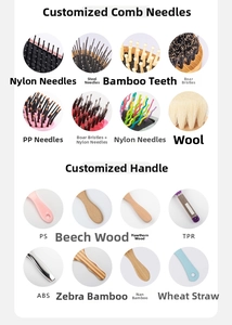 Detail view of custom hairbrush bristles and eco-friendly bamboo handle materials