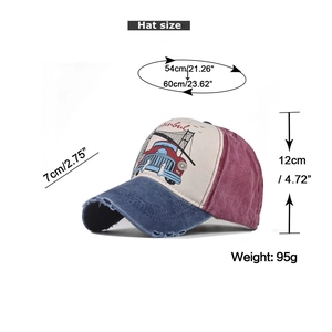 Size guide for vintage distressed denim baseball cap with Istanbul print and patchwork