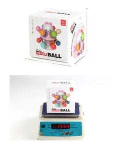Detailed view of baby teether ball dimensions 10.5x10.5x9cm and product weight 155.4g
