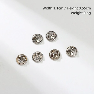 Silver butterfly clutch pin back fasteners showing 11mm width and 5.5mm height dimensions