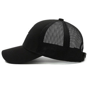 Classic black mesh trucker hat with curved brim and breathable design for outdoors