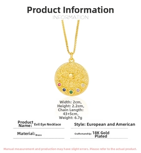 Detailed size specifications for 18K gold plated Evil Eye necklace with dimensions