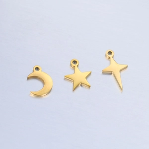 Polished gold stainless steel moon and star charms for DIY bracelet and necklace jewelry