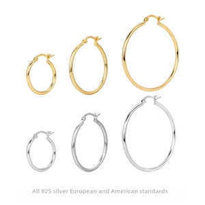 925 Sterling Silver Hoop Earrings Gold Silver Plated Minimalist Geometric Round Plain Loop Earrings For Women Jewelry Gift