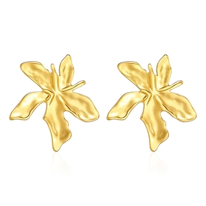 Vintage 18K gold plated stainless steel maple leaf earrings on a clean white background