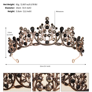 Detailed view of the 15cm diameter black rhinestone gold crown with dimension markings