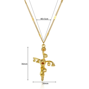 Gold lily of the valley cross pendant necklace with 40+5cm chain for mother's day