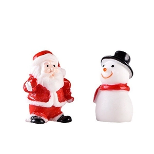 Miniature Christmas resin figurines set featuring Santa Claus and a snowman decoration