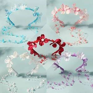 Sweet Cloth Flower Headband With Imitation Artificial Pearl Bead Chain Tassels For Wedding Party Photography Romantic Hair Hoop