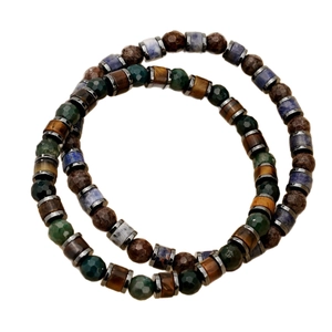 Handmade beaded bracelets with tiger eye, blue sodalite, and faceted green agate stones