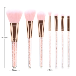 Detailed size specifications of 7pcs pink makeup brushes with crystal handles