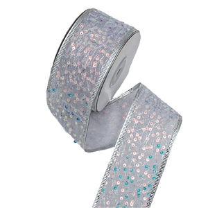 Silver mesh ribbon with colorful sequins for Christmas tree decoration and DIY gift wrapping