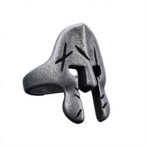 Spartan Helmet Ring Stainless Steel Vintage Distressed Warrior Punk Gothic Biker Statement Rings For Men Boys