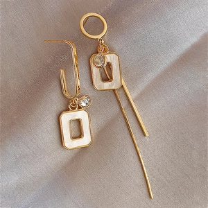 French Retro Asymmetric Geometric Drop Earrings With Alloy Acrylic Rhinestone And 925 Sterling Silver Earring Post For Women