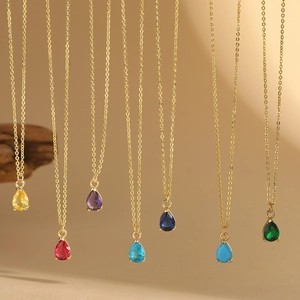 Minimalist Copper Teardrop Pendant Necklace Elegant Gold Plated Waterdrop Rhinestone Clavicle Chain For Women Jewelry Gift