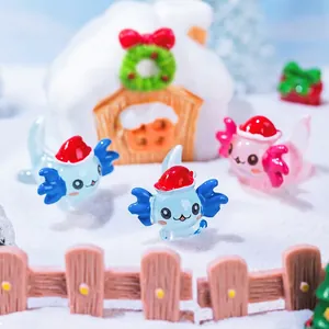 Luminous Christmas axolotl miniature figurines in pink and blue for DIY holiday decor
