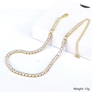 Gold tennis chain necklace with white micro-paved zircons and adjustable clasp design