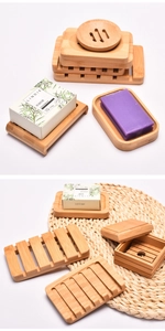 Macro shot of natural bamboo soap dish textures with drainage holes and smooth wood finish