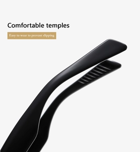 Close-up of matte black sunglasses temples featuring anti-slip texture for comfort