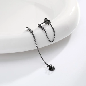 Boucles d'oreilles minimalistes en argent S925 à longue chaîne et pompon noir zircon