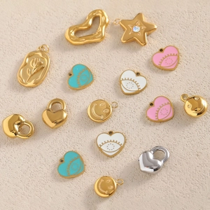 18K gold plated stainless steel heart and star pendants with colorful enamel charms