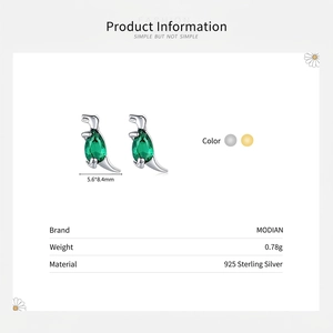 Cute S925 sterling silver dinosaur earrings with green crystals in gold and silver finish