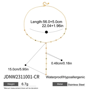 Detailed size specifications of golden stainless steel Y-necklace with colored stones
