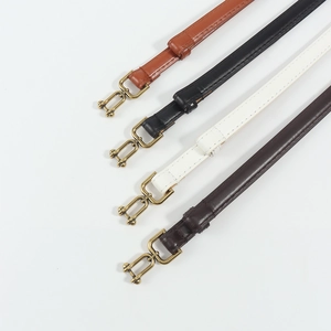 Parallel display of four adjustable PU leather straps in brown, black, white, and coffee