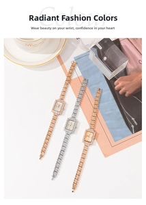 Three elegant square watches with heart-shaped link bracelets and sparkling rhinestones