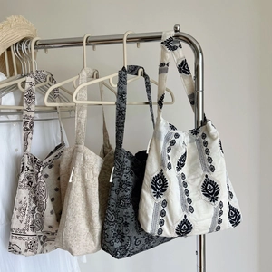 Sac Sous Les Aisselles En Coton Et Lin Brodé Vintage Femmes Style Ethnique Motif Paisley Sac Fourre-Tout Épaule