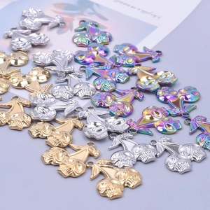 Skull cherry pendants in gold, silver, and rainbow finish stainless steel for DIY jewelry