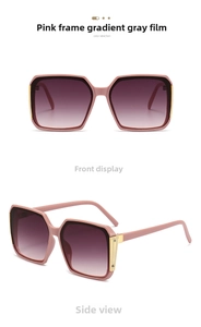 Detail of pink square sunglasses with gradient lenses and elegant gold metal hinges