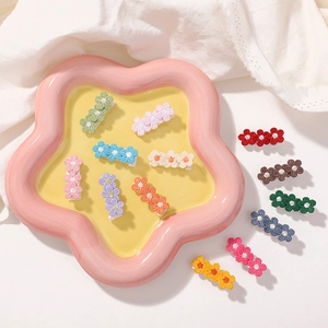 Floral embroidery hair clips set with multi-color flower patterns for girls and women