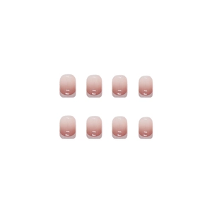 Pink gradient press-on nails with a minimalist round-square shape on white background