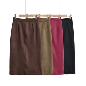 Jupe Mi-longue En Suédine À Taille Haute Avec Fente Coupe Droite Amincissante Rétro Streetwear Élégant Pour Femmes
