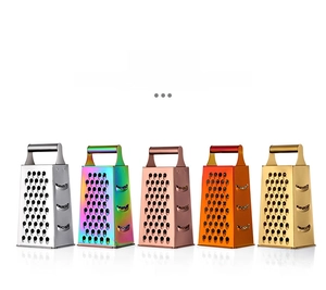 Multi-colored stainless steel 4-sided box graters in rainbow, gold, and rose gold finishes