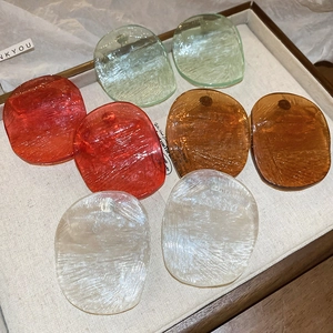 Retro irregular oval resin earrings with ice crack texture in four assorted colors