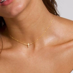 Titanium Steel Cross Necklace For Women Minimalist Side Vertical Gold Silver Plated Elegant Daily Fashion Jewelry Chain Gift