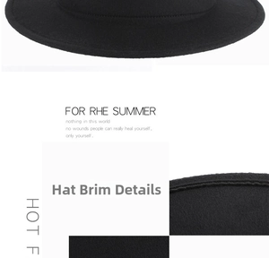 Detail of premium wool felt brim stitching on a black wide brim classic fedora hat