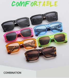 Multi-color rectangular retro sunglasses set with high-quality thick frames in various tints