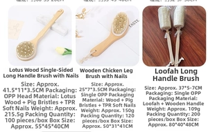 Three bath brushes featuring natural boar bristles and loofah with bamboo handles
