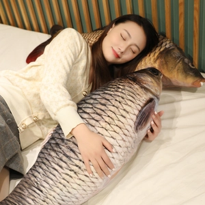 Detailed realistic fish scale pattern on a large soft carp plush bolster for side sleeping