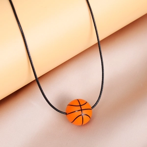 Sporty orange basketball pendant necklace with black cord strap for men and women